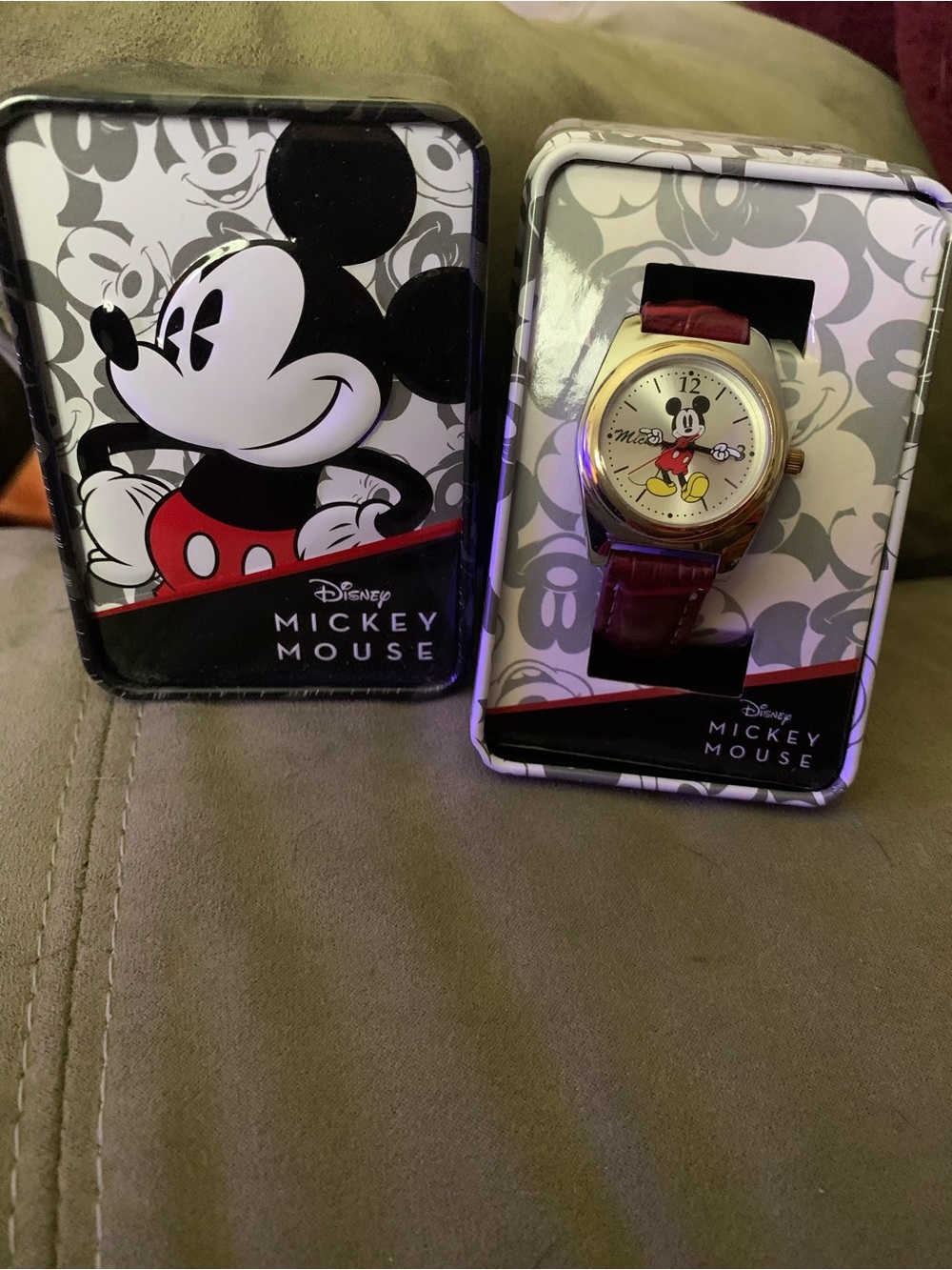 Disney Mickey Mouse Watch with Red Strap and Gold-Tone Case